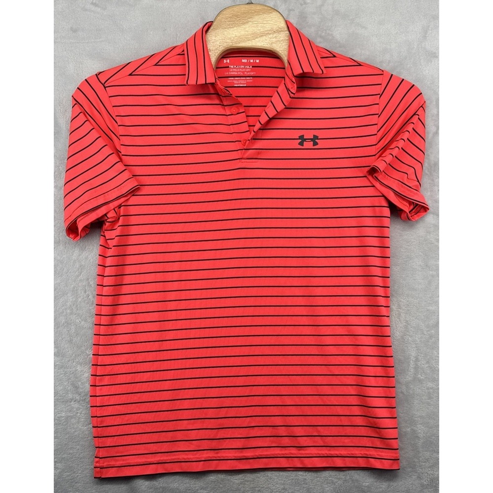 Under Armour The Playoff‎ Polo Shirt Orange Sriped Men's Size M